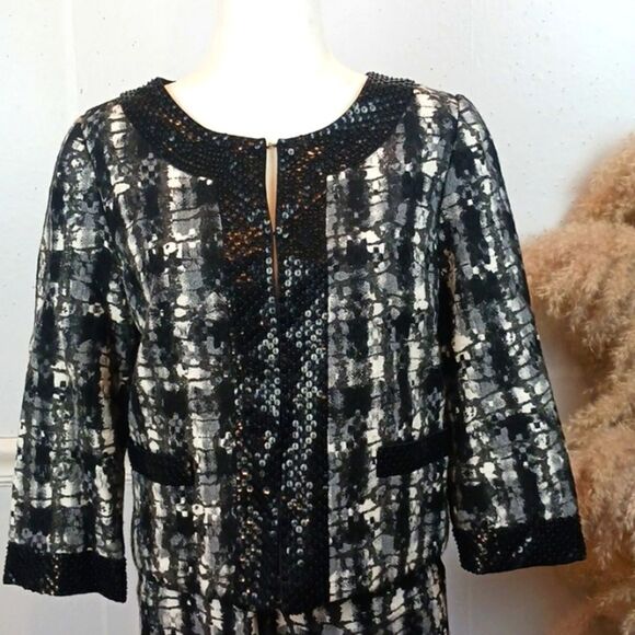 Badgley Mischka black/white tweed, wool,sequin jacket/skirt set size 12 - Picture 2 of 11